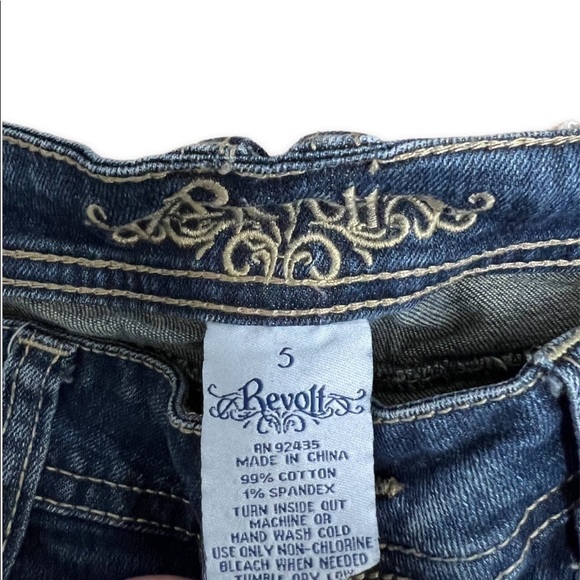 Revolt‎ Skinny Jeans Dark Wash Whiskers 5 Pocket Juniors 5 Tall - Picture 7 of 8